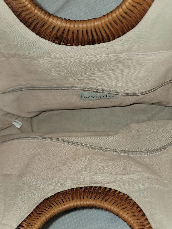 Straw Studios Navy Canvas Tote with Woven Handles and Multicolor Bead Trim - Picture 8 of 11